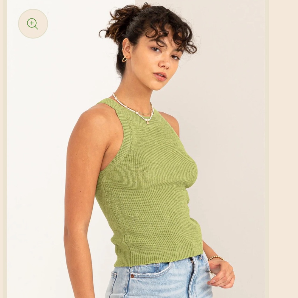 Double Zero Green Ribbed Knit Halter Tank Top Size Medium